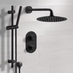 Remer SFR45 Matte Black Thermostatic Shower System with Rain Shower Head and Hand Shower